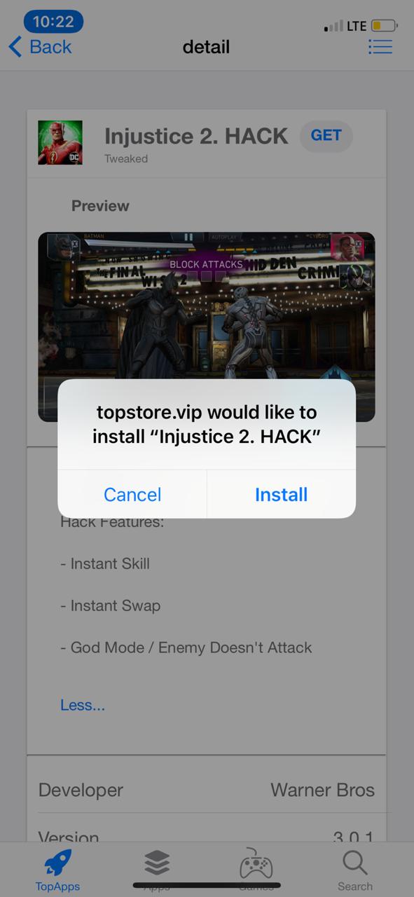 Install Injustice 2 Hack on iOS - TopStore
