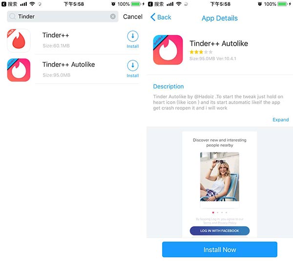 Install Tinder++ on iOS from TopStore 