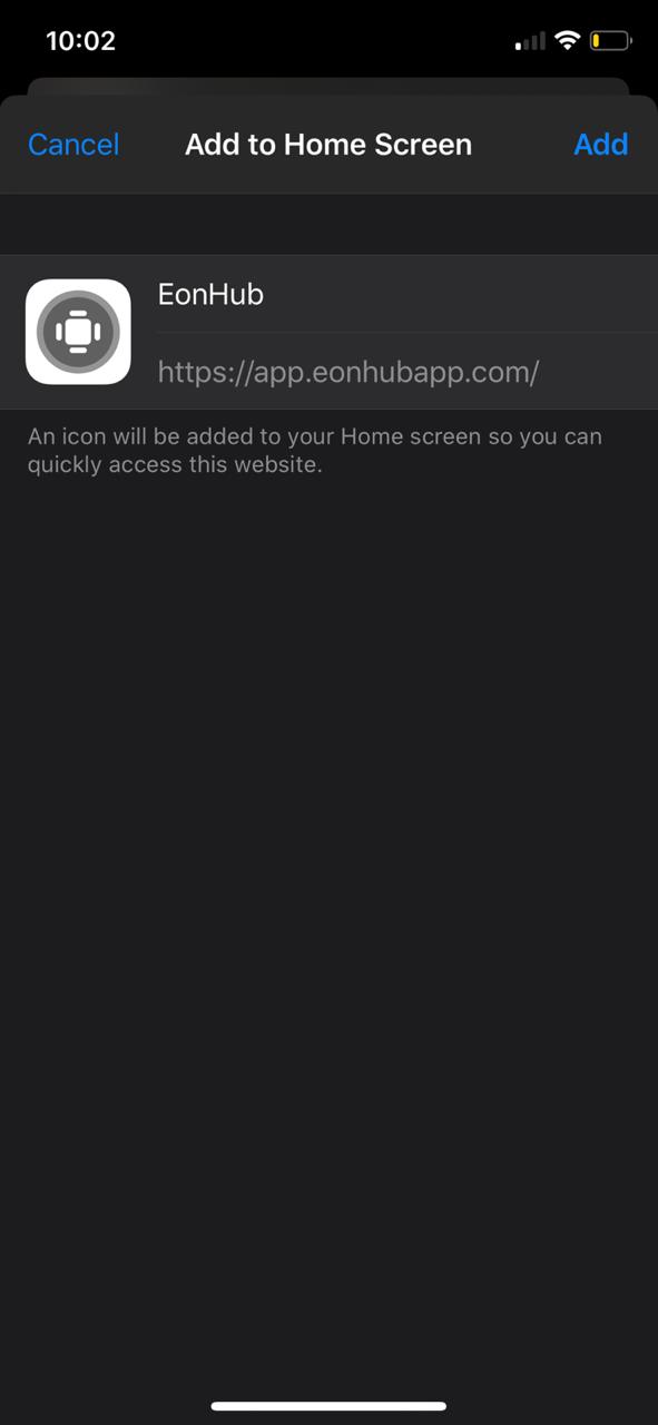 Add to Home Screen - EonHub App iOS