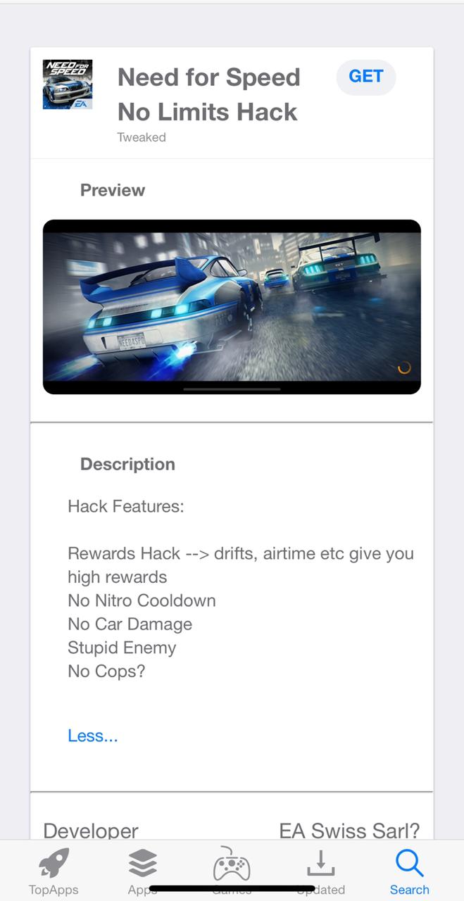 Click on 'Get' NFS Hack Game on iOS