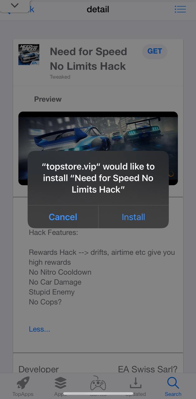 Install 'NFS Hack Game' on iOS