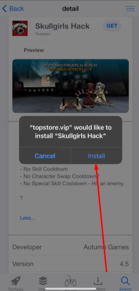 Confirm Installation of SkullGirls Hack Free on iOS