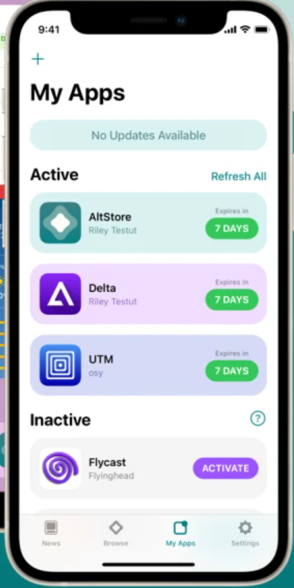MyApps section on AltStore application