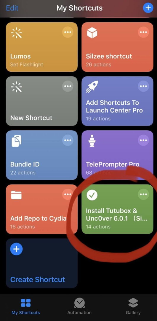 Installing TuTuBox from My Shortcuts on iPhone