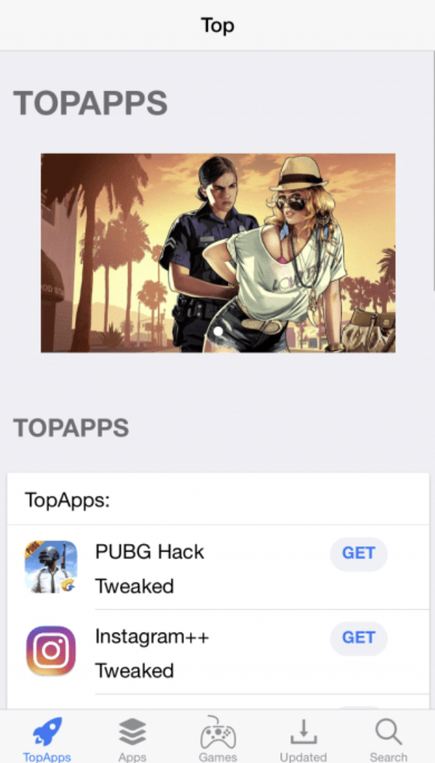 iPhone 上の TopStore アプリとゲーム インターフェイス - 無料