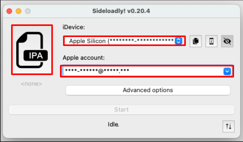 Импортируйте файл IPA в приложение Sideloadly — ПК.